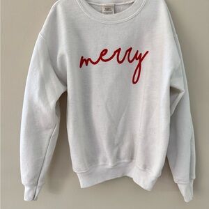 White 'Merry' Crewneck Sweater - Red Script